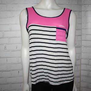 💙 Neon Pink, Navy & White Blouse by Sugar Rain – Size L